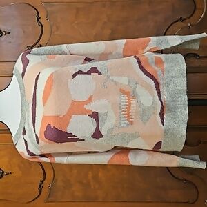 Skull Cashmere Sweater Scoop Neck Pink Grey Camo Oversized XS